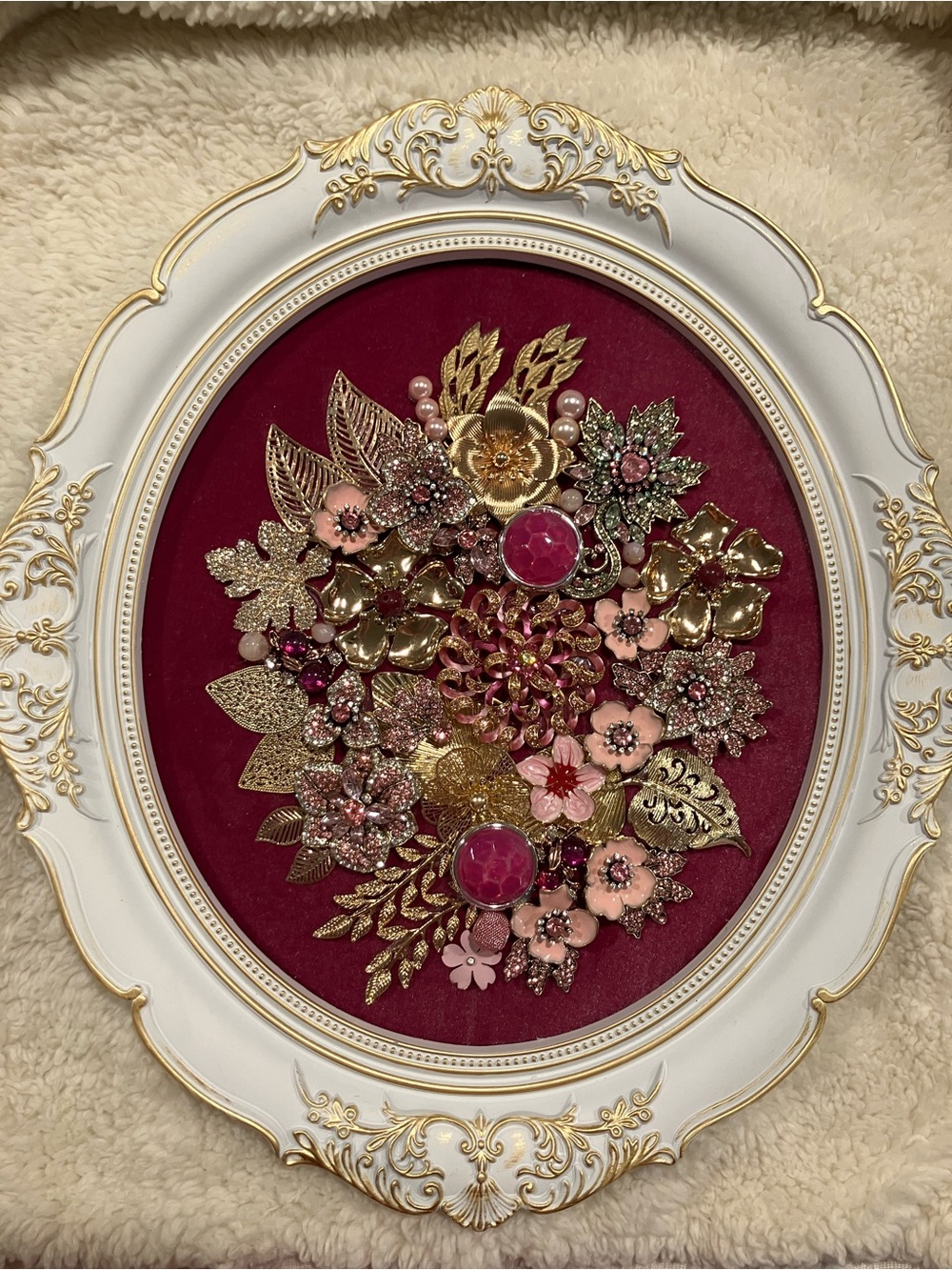 Gold and Pink Floral Embellished Wall Frame - Home Accent